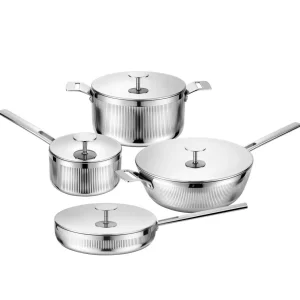 GS-01670-8PC cookware set with covered saucepan, casserole, shallow frying pan, and helper-handle wok on a white background