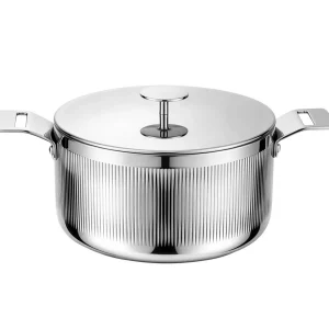 Double-handle grooved stainless steel casserole with a flat steel lid, included in the GS-01670-8PC cookware set