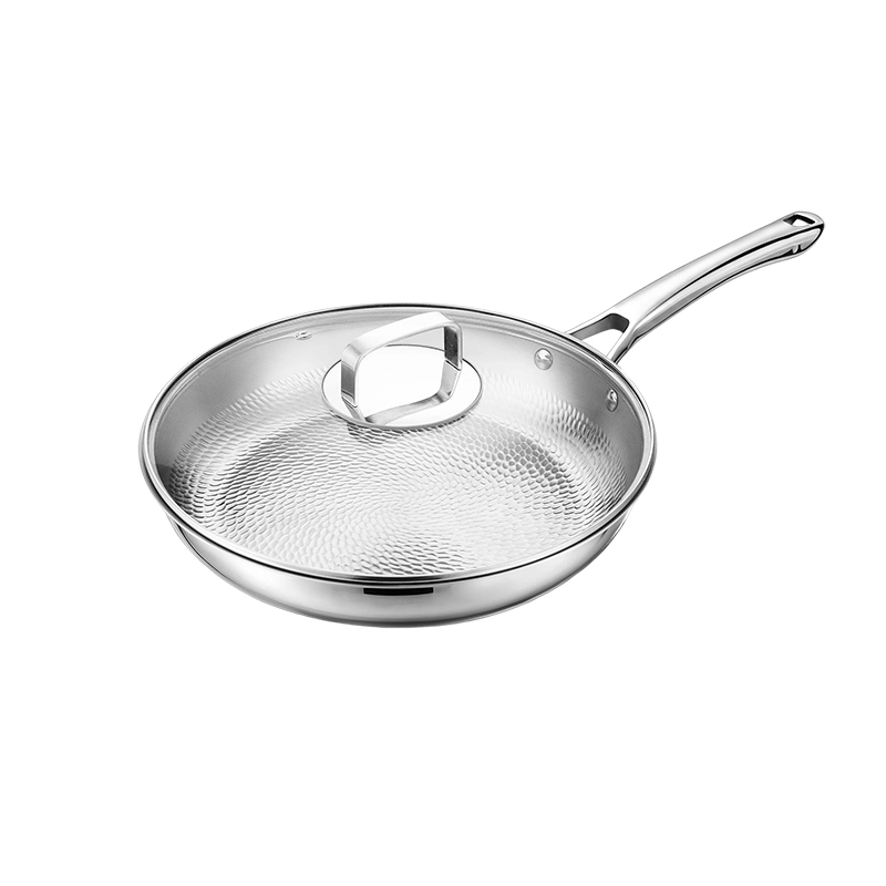 GS-01704-FP tri-ply titanium frying pan with glass lid, raised metal lid grip and riveted long handle