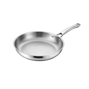 Open view of GS-01704-FP tri-ply titanium frying pan showing hammered interior texture and handle rivets
