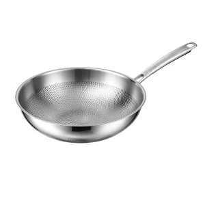 GS-01704-WK titanium wok without lid showing curved sidewalls, hammered interior and long handle with hanging hole