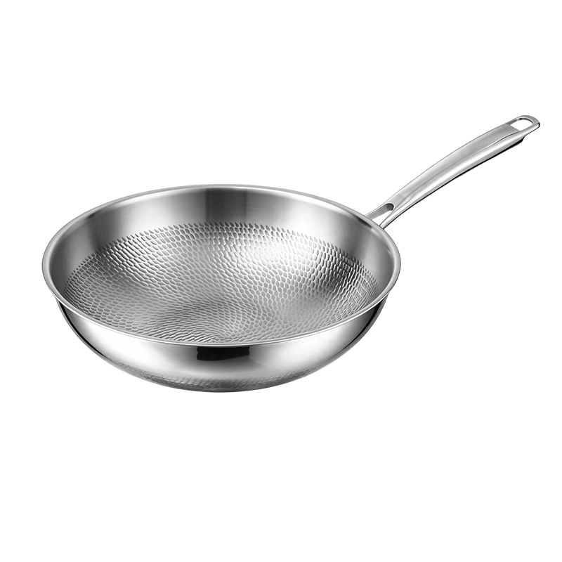 GS-01704-WK titanium wok without lid showing curved sidewalls, hammered interior and long handle with hanging hole